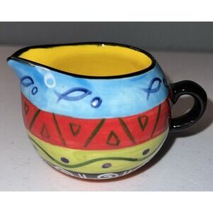 Hand Painted Ceramic Milk Jug Coffee‎ Ethnic Design South African Multi Colored